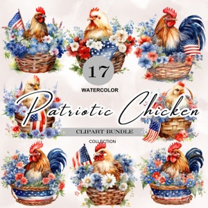 watercolor Patriotic chicken png,patriotic animal png,patriotic usa chicken,american chicken png,american farm,chicken 4th of july