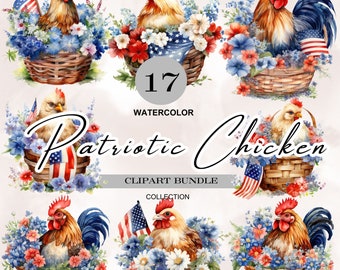 watercolor Patriotic chicken png,patriotic animal png,patriotic usa chicken,american chicken png,american farm,chicken 4th of july