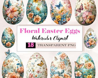 aquarelle florale d'oeufs de pâques clipart, élégants oeufs de pâques, oeufs de pâques vintage, clipart oeufs de pâques, noeud pâques png, pâques papillon