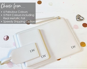 Personalised Travel Set, Travel Gift Set, Passport and Luggage Tag Gift Set, Travel Wallet Set, Customized Bridesmaid and Bride Passport Set