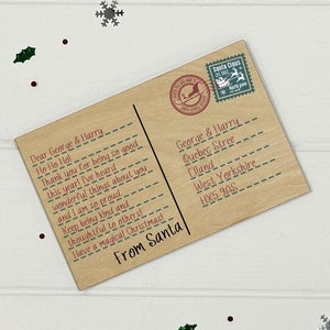 Carta personalizada de Papá Noel, postal personalizada de Papá Noel, recuerdo navideño de madera, postal de Papá Noel para niños, regalo de Papá Noel