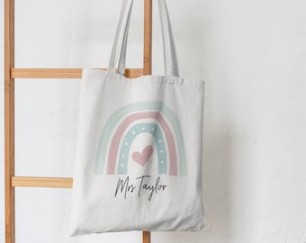 Personalised Rainbow Print Teacher Tote Bag - End of Term Appreciation Gift