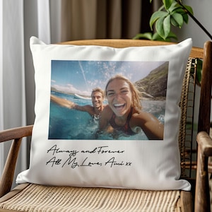 Personalized Photo Pillow Custom Cushion Cover. Size 40cm by 40cm & 50cm x 50cm Add Custom Photo also any Initial, Name, Logo, Text on Cover