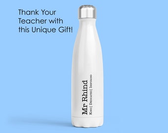 Botella de agua personalizada para maestros, regalo de botella de agua para maestros de agradecimiento, regalo único de agradecimiento al maestro, botella de agua aislada con nombre