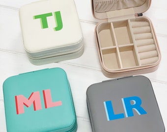 Personalised Block Initials Mini Travel Jewellery Case, Custom Monogrammed Travel Jewelry Box, Monogram Initials, Compact Jewelry Organizer