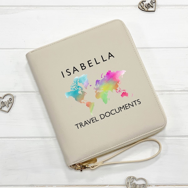 Family Passport Travel Documents Holder, Personalised Name Organiser, Luxury Adventure Airport Booking Vegan Leather Pouch Holiday Wallet