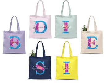 Retro Tie Dye Style Initial Alphabet Letter Personalised Custom Name Reusable Tote Bag Recycle Gift for Her Sister Mum Bride Birthday Gift