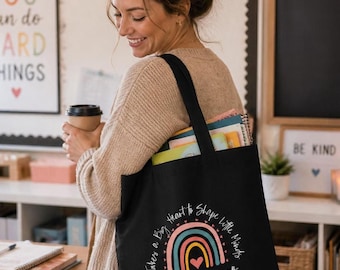 Personalised Rainbow Teacher Tote Bag, Custom Name School Bag, End of Term Gift