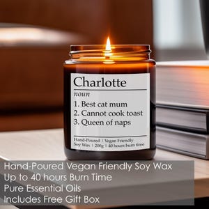 Vela con definición de nombre, regalo de cumpleaños divertido personalizado, regalo de Navidad personalizado para mejor amiga para mamá, abuela, novia.