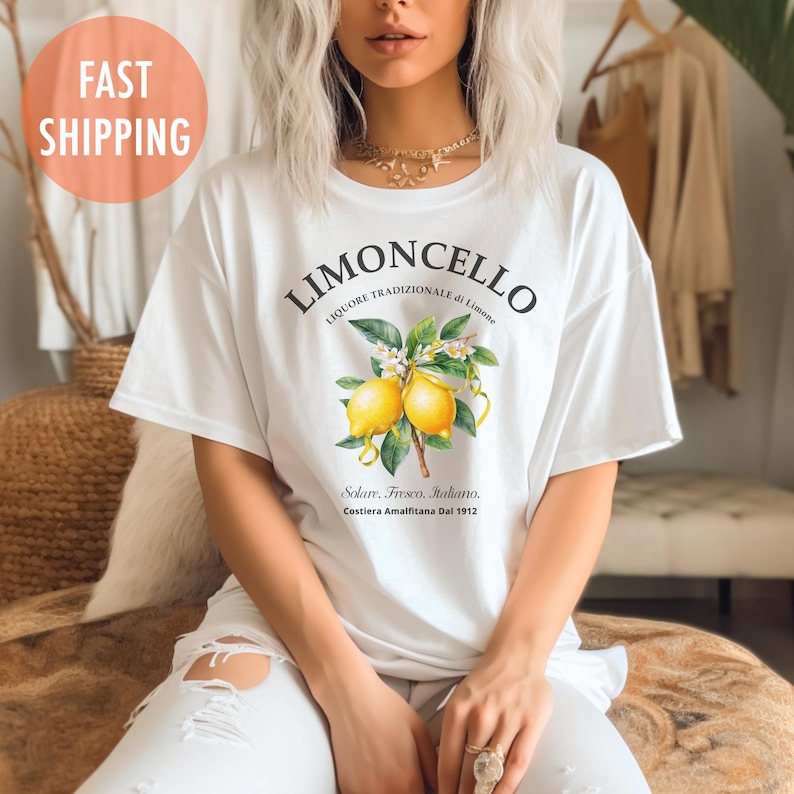 Limoncello Shirt, Amalfi Coast Italy Lemons T-shirt, Holiday Shirt for Her image 1