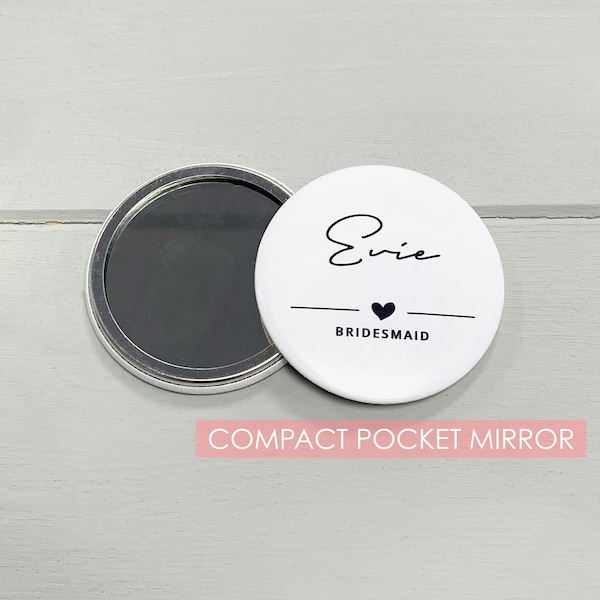 Personalised Pocket Mirror Gift, Bridesmaid, Maid of Honour, Bride, Hen Party, Bridesmaid Proposal Box, Bridal Shower, Compact Mirror