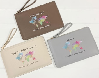 Portafoglio per documenti di viaggio personalizzato, portapassaporto per famiglie, cartellina da viaggio in pelle vegana, custodia per passaporto personalizzata, regalo da viaggio
