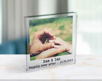 Personalised Engagement Photo Block, Custom Engaged Acrylic Photo, Engagement Gifts, Couple Gifts, Engagement Keepsake Memory Block