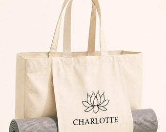 Personalisierte Yoga Tasche mit Namen, Lotus Design Yoga Einkaufstasche, benutzerdefinierte Yogamatte Tasche, Bio Pilates & Meditation Tasche, Yoga Geschenk für Sie