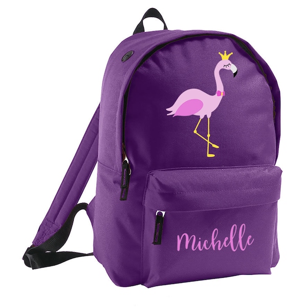 Personalised Backpack school bag with name, Flamingo School Bag, Kids Rucksack, Girls School Backpack, Unisex Backpack, Back To School Gift