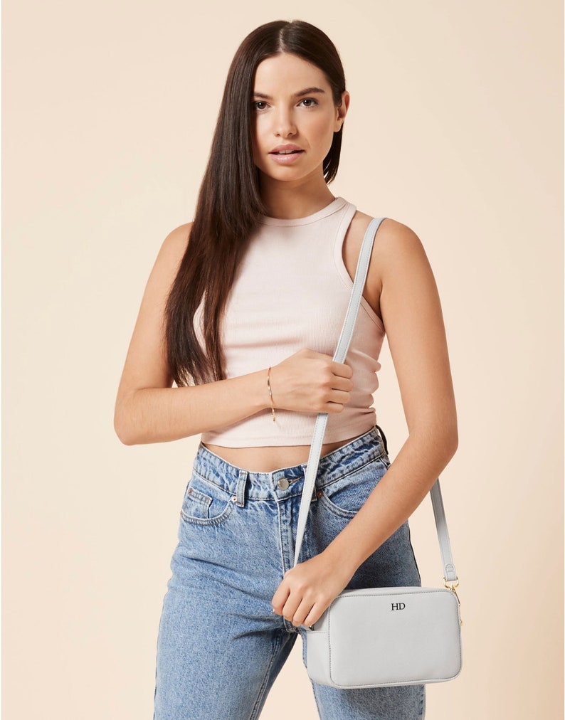 Personalised Vegan Leather Cross Body Bag, Detachable Straps, Birthday Gift For Her, Wife Gift, Monogrammed Faux Leather Crossbody Bag Gift image 2
