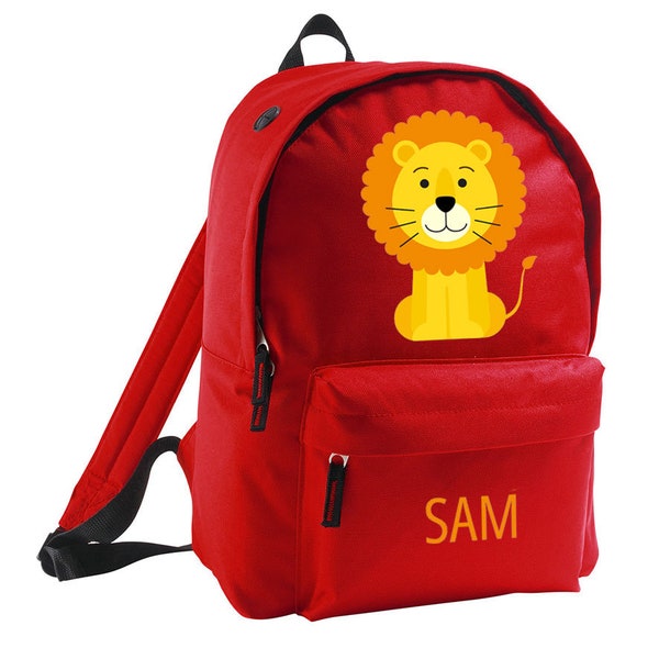 Personalised Lion Backpack, Lion school bag, Kids Animal Rucksack, Boys and Girls School Backpack, Childrens Unisex Back To School Backpack