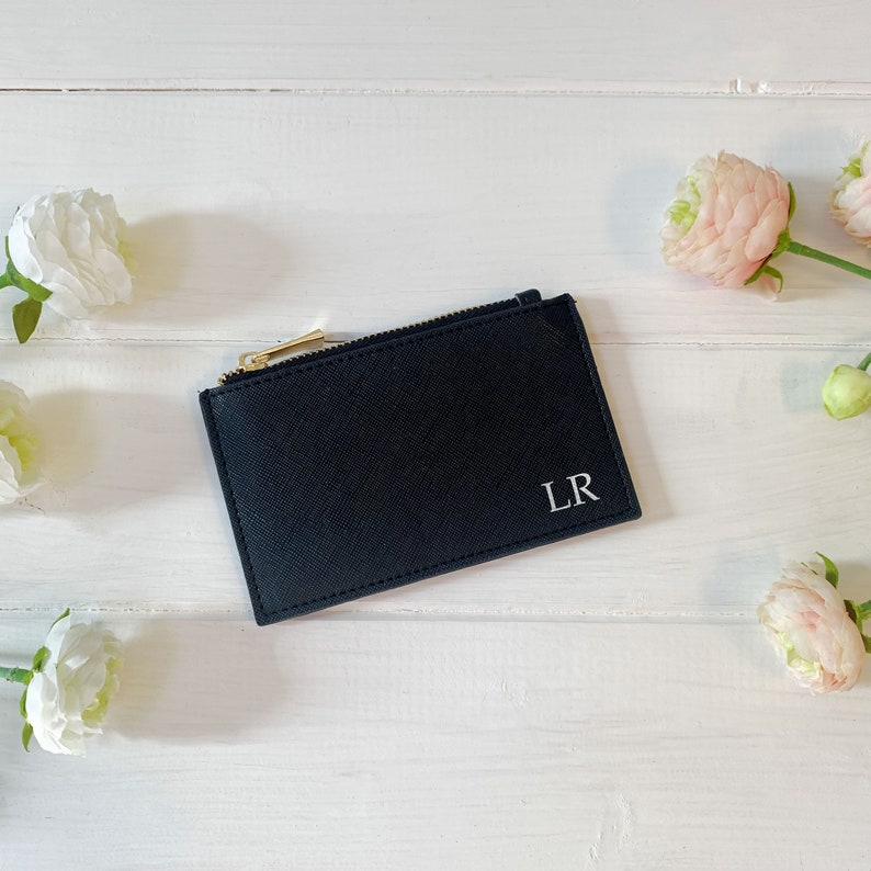 Personalised Card Holder, Monogram purse, Vegan Leather Foil Embossed, coin purse, initial cardholder, personalised purse, gift for her