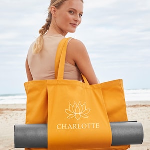Personalised Yoga Bag with Name, Lotus Design Yoga Tote Bag, Custom Yoga Mat Bag, Organic Pilates & Meditation Bag, Yoga Gift for Her image 2