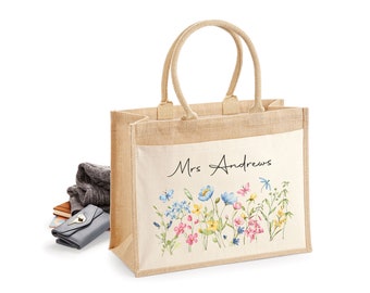 Bolso de mano personalizado para maestros florales - Apreciación única del maestro impresa a mano, regalo de agradecimiento para los trabajadores de fin de año, período, asistencia técnica y guardería