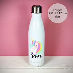 Personalised Unicorn Water Bottle, Unicorn School Bottle, Kids Unicorn Drink Bottle, Girls School Flask, Kids Children Student Drinks Cup
