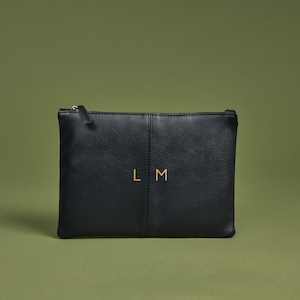 Personalised Monogram Travel Pouch, Faux Leather Wash Bag for Men, Groomsmen Gift, Custom Toiletry Bag, Vegan Leather Zip Pouch, Dopp Kit