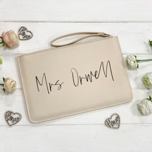 Chic Bride Pouch - Hand Printed Mrs in Black or White