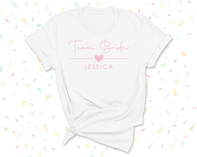 Camiseta personalizada para despedida de soltera: equipo de novias rosa, camisetas personalizadas para despedida de soltera, dama de honor, despedida de soltera, tribu de novias imagen 7