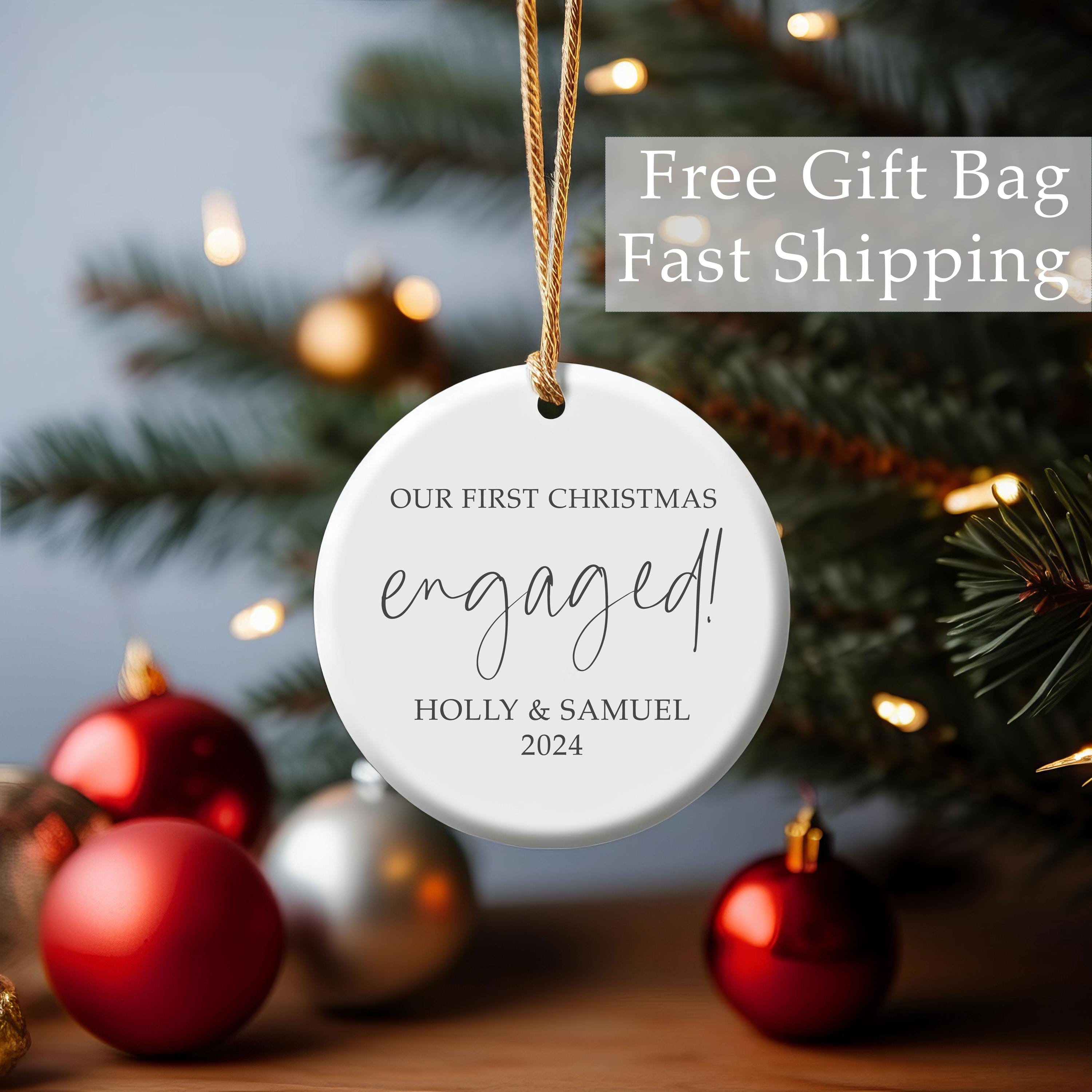 Engagement Christmas Ornament, Personalized First Christmas Keepsake, Engaged Christmas Gift 2024, Christmas Gift for Newly Engaged Couple