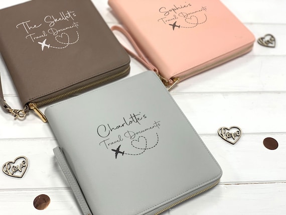 Premium Passport Travel Document Holder Personalised Travel Wallet for Travel Money, Tech Organiser Couples Travel Passport Case Custom Gift
