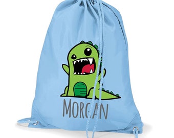 Personalised Gym Bag Kids, Boys Dinosaur Gym Bag, Boys Drawstring Bag, School Bag, Dinosaur School PE Bag, Dinosaur Pump Bag, Nursery Bag