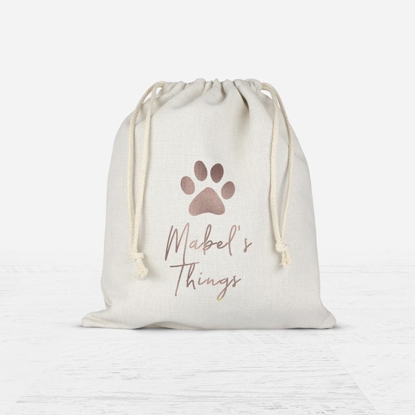 Personalised Dog Stuff Storage Bag, Drawstring Cotton Dog Stuff Bag, Dog Things Drawstring Bag, Personalised Dog Gift, Dog things Sack