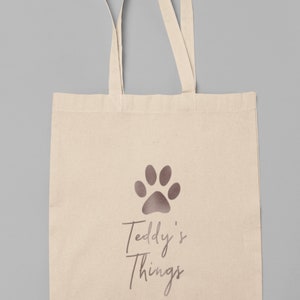 Personalised Dog Stuff Storage Tote Bag, Cotton Dog Stuff Tote Bag, Dog Things Drawstring Bag, Personalised Dog Gift, Dog things Tote Bag