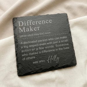 Porta-copos de ardósia personalizado "Faz a diferença" - Presente ideal para professor, colega, amigo, aposentadoria, formatura, aniversário ou Natal.