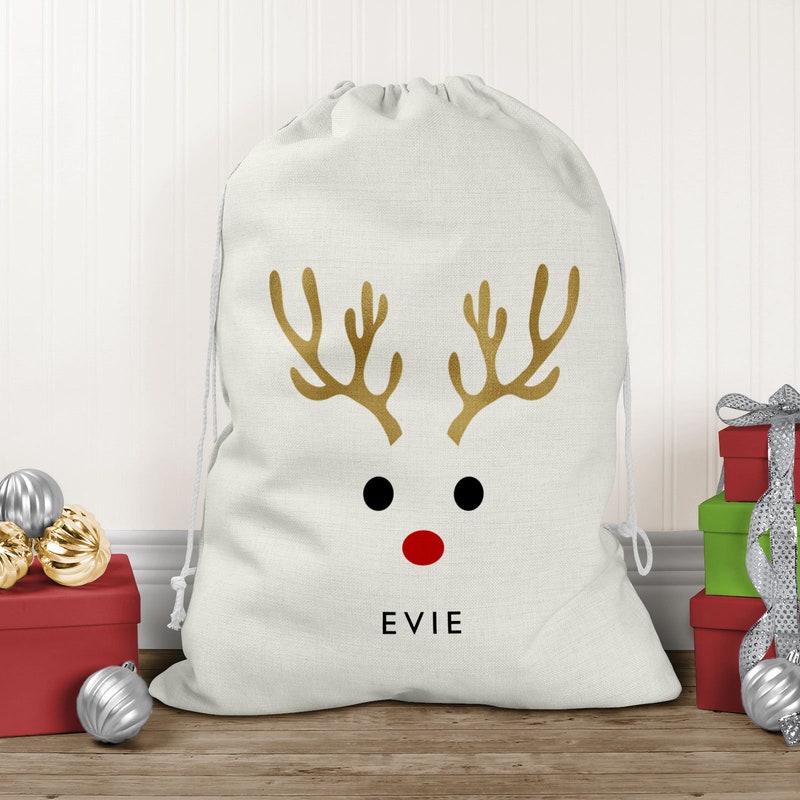 Large Christmas Santa Sack, Personalised Xmas Christmas gift bag, Reindeer Christmas Sack, Cotton fabric Sack, Canvas Gift Bag, Santa Sack