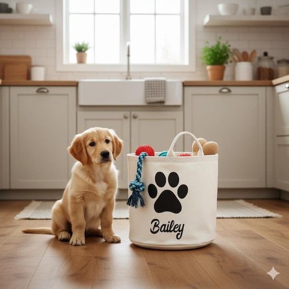 Custom Made Dog Toy Box, Personalised Pet Storage Basket, Dog Toy