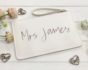 Personalised Bride Bag, Wedding Clutch Bag, Luxury Bridal Bag, Bride to be gift, Hen Gift,Honeymoon Bag, Mrs Handbag, Bridal Clutch, Mrs Bag