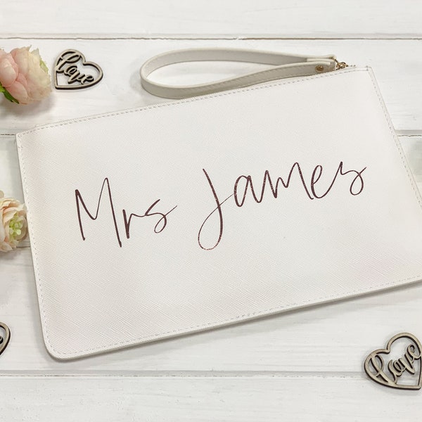 Personalised Bride Bag, Wedding Clutch Bag, Luxury Bridal Bag, Bride to be gift, Hen Gift,Honeymoon Bag, Mrs Handbag, Bridal Clutch, Mrs Bag