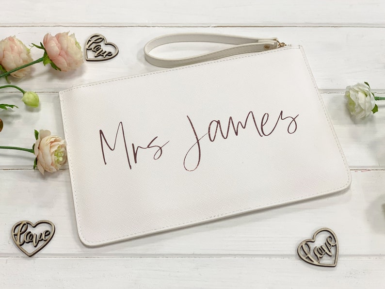 Elegant Mrs Pouch in Vegan Leather - Rose Gold Foil Print