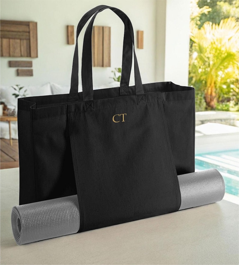 Personalisierte Monogramm Yogatasche, Yoga Tasche nach Maß, Pilates Tasche, Bio Yogamatte Tasche, Yogamattenhalter Tasche, Yoga Geschenkidee Bild 5