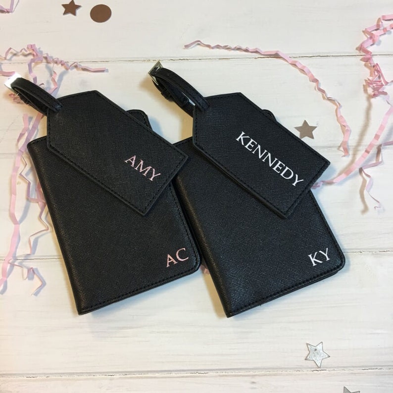 Bridesmaid Gifts Personalised Passport Set, Personalised Passport Holder Set, Initial Passport and Luggage Tag, Bride to Be Passport Holder image 7