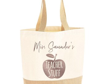 Teacher Tote Bag: Personalised Thank You Gift Canvas Shopper - Natural Cotton & Jute