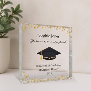 Personalised Name Graduation Acrylic Photo Block, Graduation Gift, University Graduation, Photo Plaque With Custom Message and Free Gift Bag