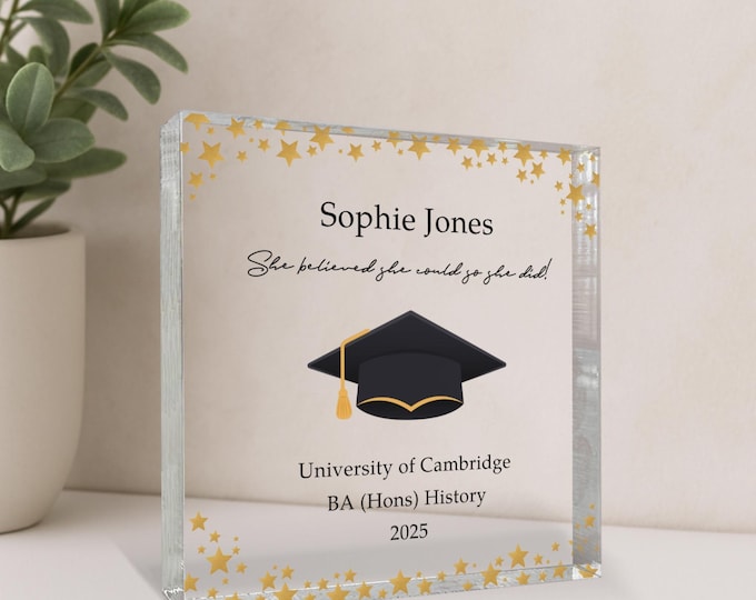 Personalised Name Graduation Acrylic Photo Block, Graduation Gift, University Graduation, Photo Plaque With Custom Message and Free Gift Bag