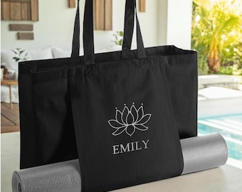 Bolsa de yoga personalizada de primera calidad con nombre, bolsa de yoga con diseño de loto, bolsa para esterilla de yoga personalizada, bolsa de pilates orgánica, regalo de yoga para ella.