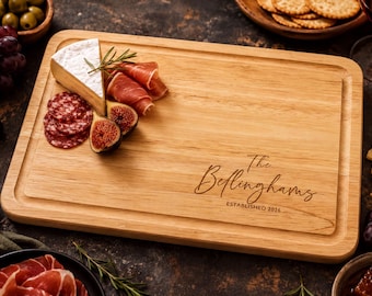 Gepersonaliseerde snijplank, gegraveerde charcuterieplank voor bruiloft, gepersonaliseerd kerstcadeau, cadeau voor haar, familiecadeau, cadeaus voor ouders