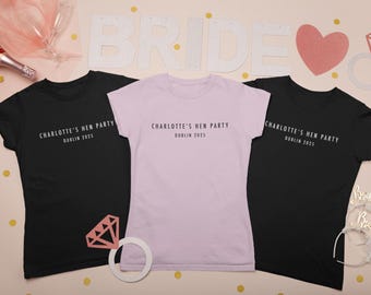 Elegant Hen Party TShirts, Chic Personalized Bachelorette Shirts, Minimalist Bride Squad Tops, Classy Hen Do Outfit, Custom Girls Trip Tees