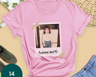 Camiseta con foto personalizada, regalo de cumpleaños personalizado, camiseta con estampado Polaroid vintage, camiseta de aniversario, regalo para él o ella, regalo para papá o mamá.