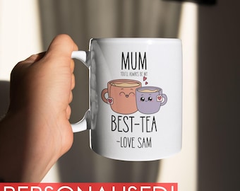 Personalised Mum Best-Tea Mug, Funny Gift For Mother, Mum Birthday Gift, Mother's Day, Gift for Mum, Bestie, Custom Coaster Gift, Coffee Cup