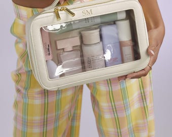 Borsa cosmetica personalizzata per damigella d'onore, borsa da viaggio trasparente personalizzata, borsa per il trucco personalizzata con monogramma, borsa da toilette, regalo per lei
